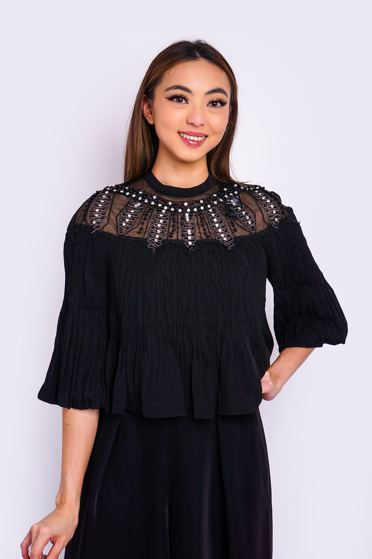 DCD TOPS Black Beaded Neck Top