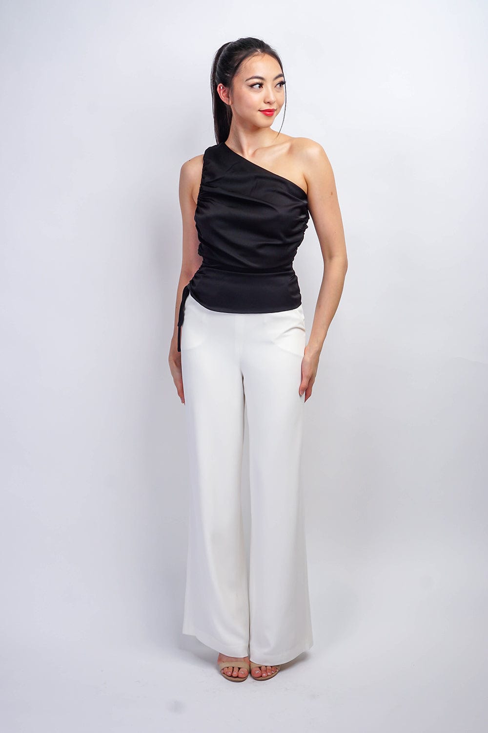DCD TOPS Black One Shoulder Ruche Top