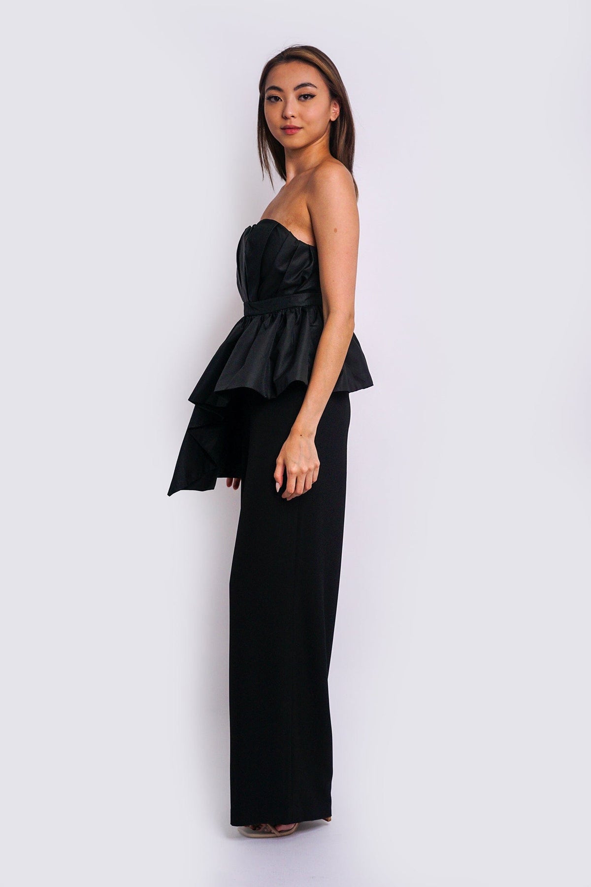 DCD Tops Black Taffeta Strapless Bustier Asm Drape Top