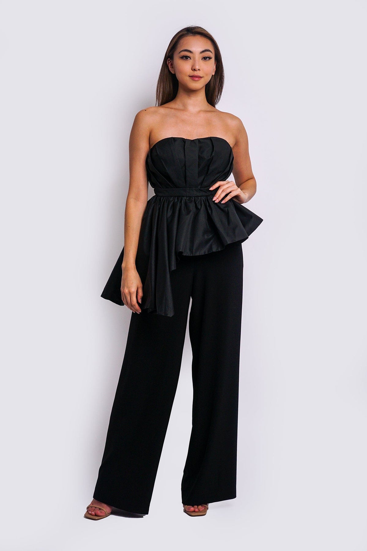DCD Tops Black Taffeta Strapless Bustier Asm Drape Top