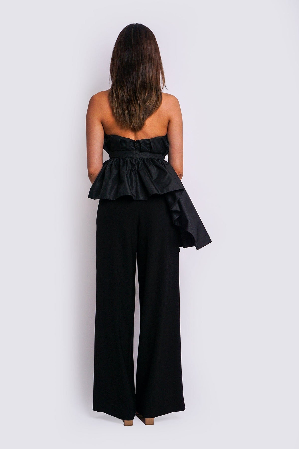 DCD Tops Black Taffeta Strapless Bustier Asm Drape Top