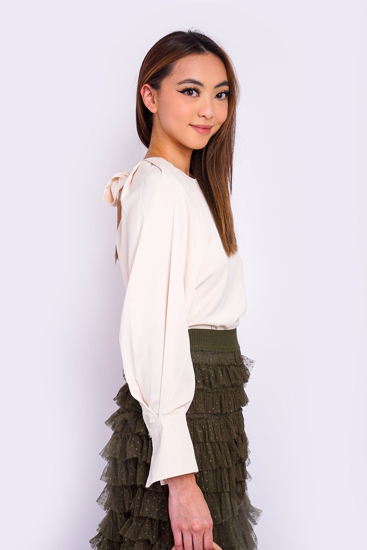 DCD TOPS Champagne L/S Top W/ Back Neck Tie