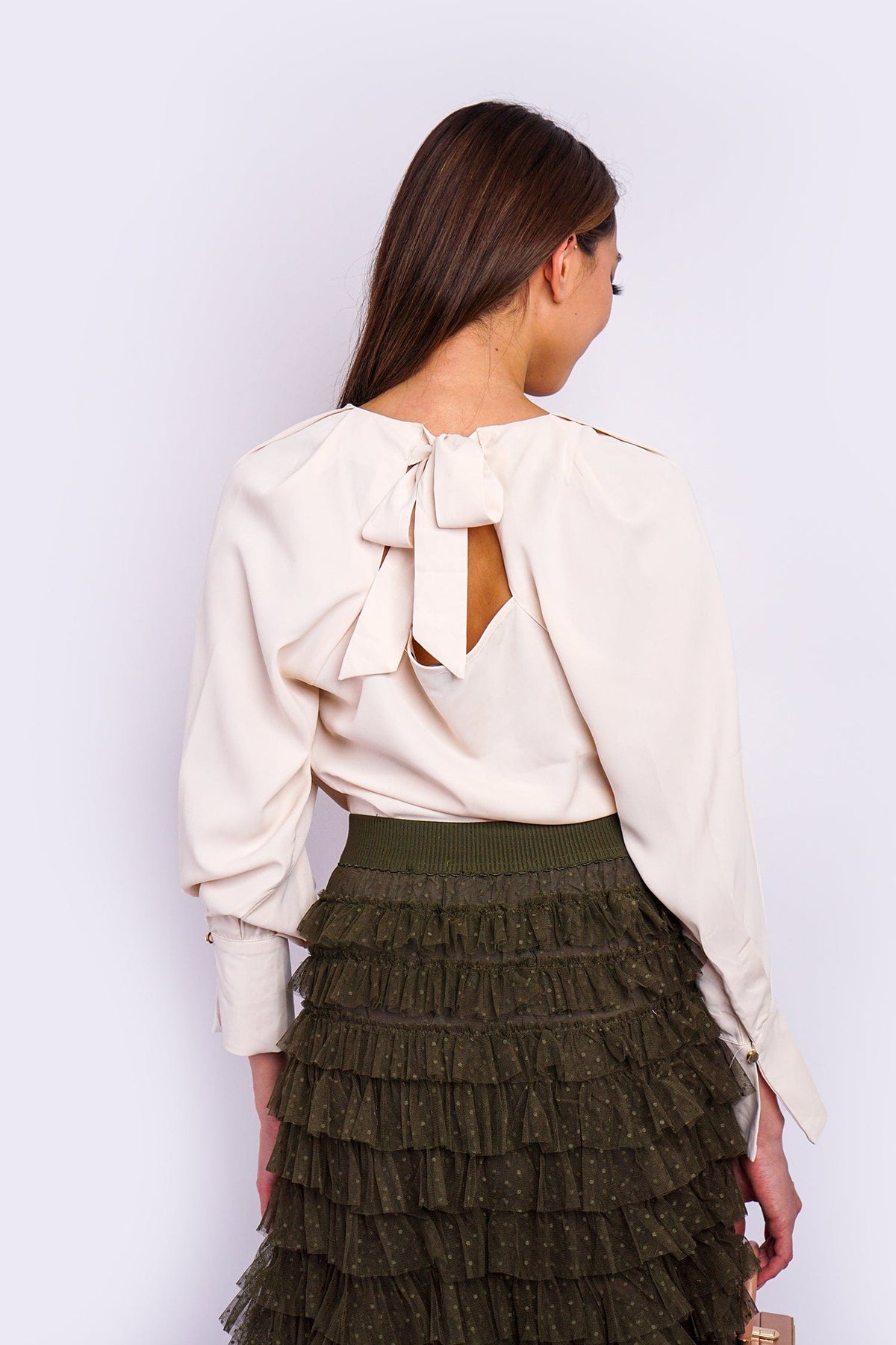 DCD TOPS Champagne L/S Top W/ Back Neck Tie