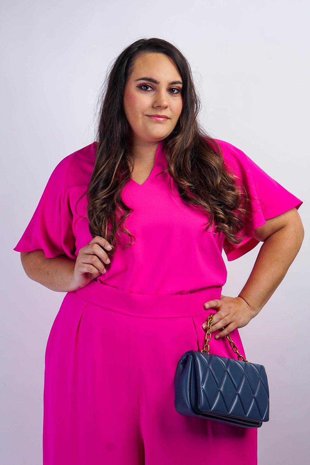 Chloe Dao TOPS Pink Cursive V Neck Rae Top
