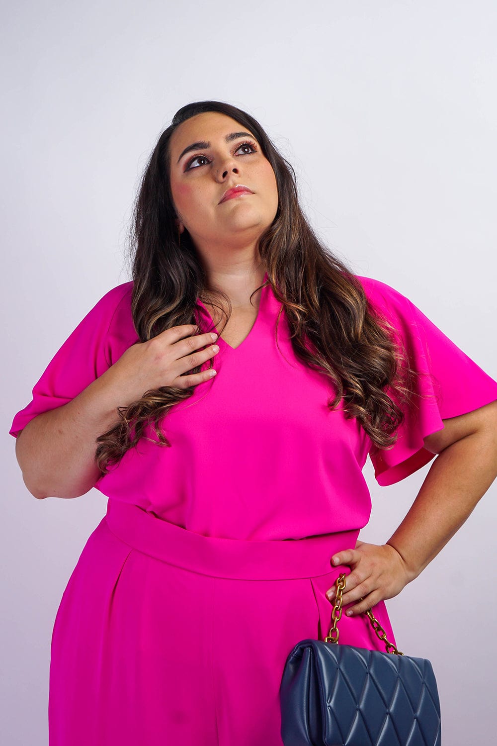 Chloe Dao TOPS Pink Cursive V Neck Rae Top