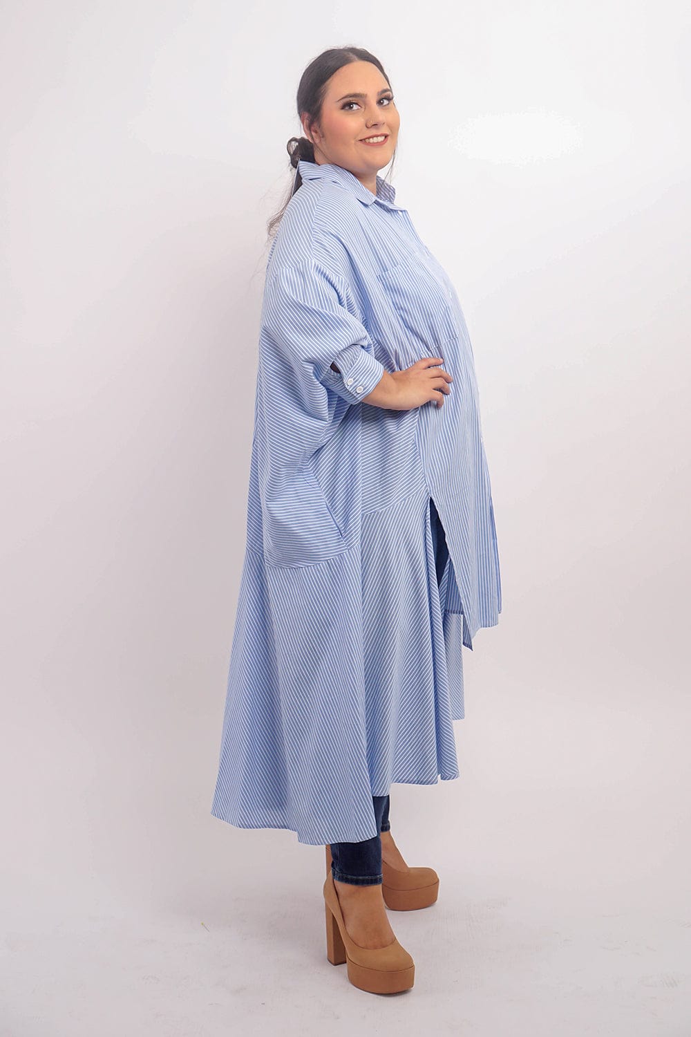 DCD TOPS Plus Blue White Stripes Shirt Dress