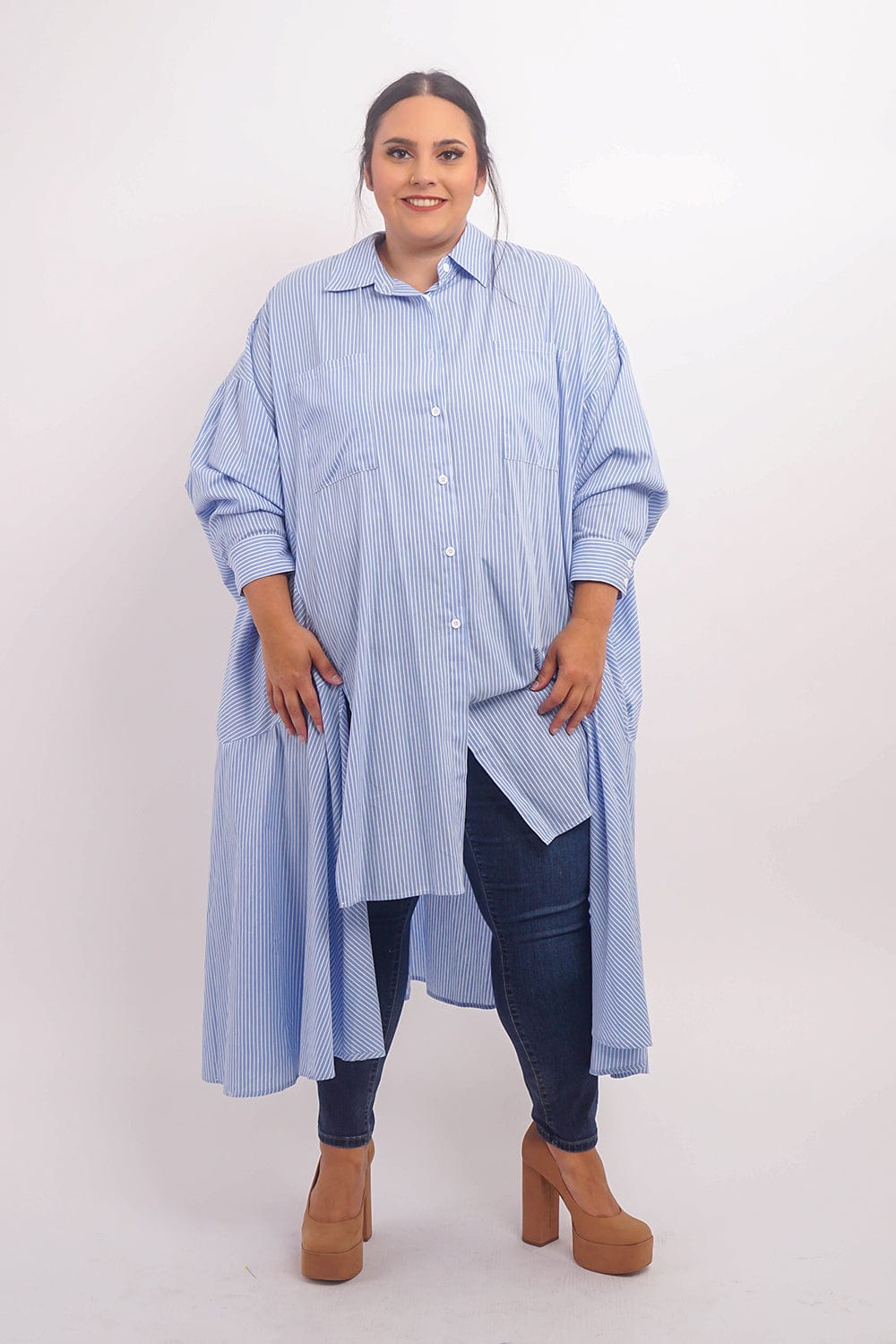 DCD TOPS Plus Blue White Stripes Shirt Dress