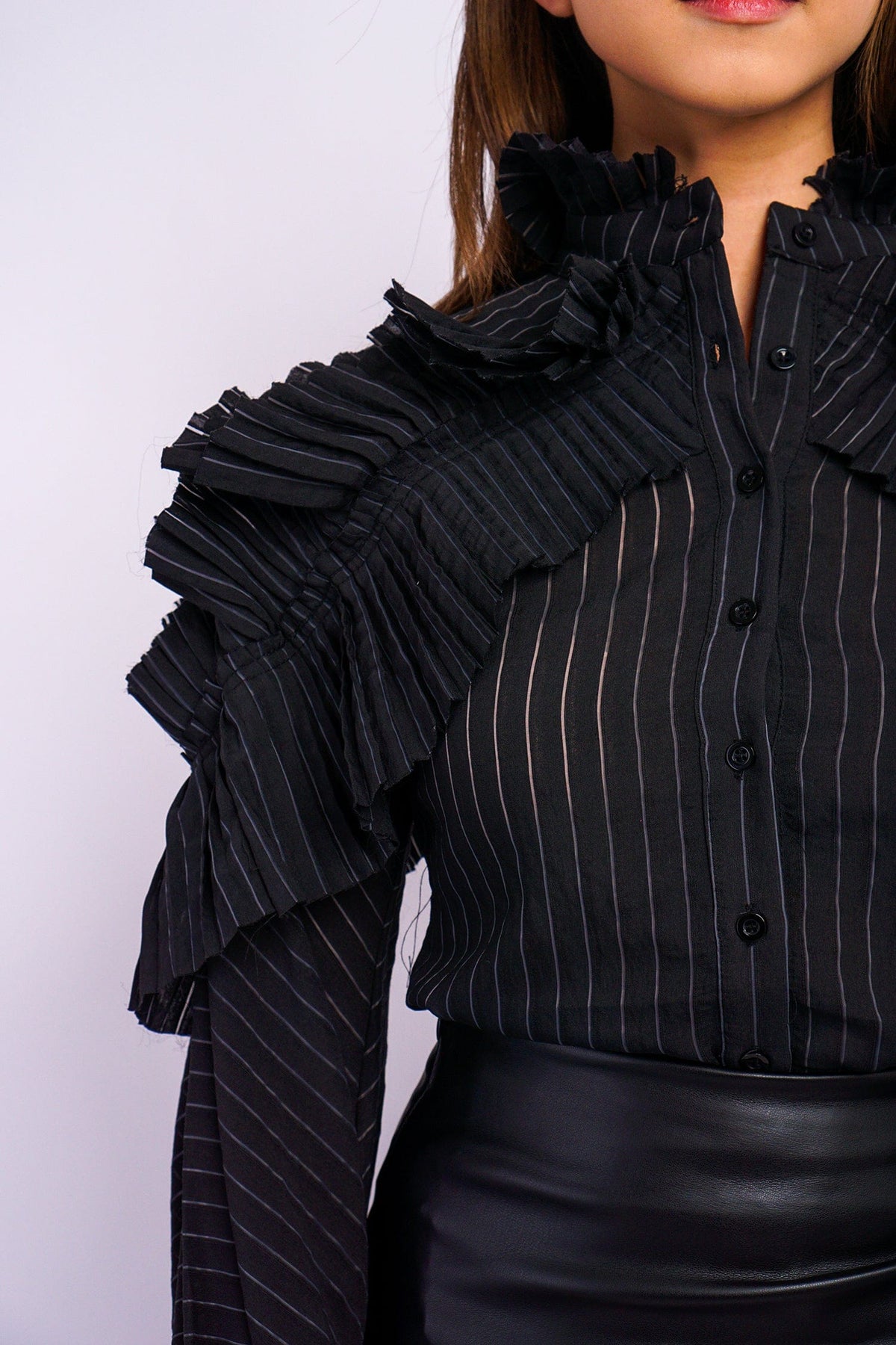 DCD TOPS Ruffle Sleeve Button Up Top
