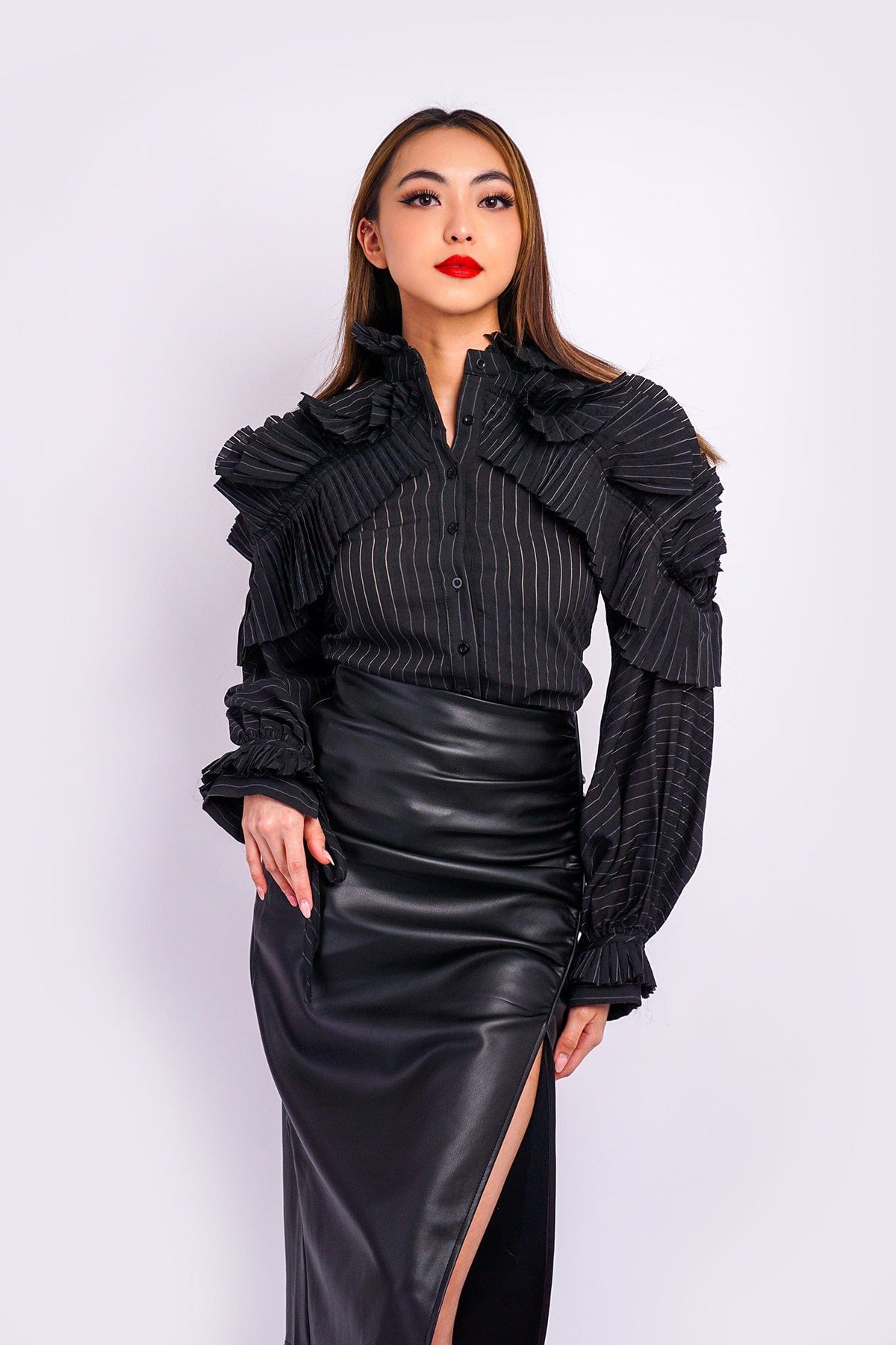 DCD TOPS Ruffle Sleeve Button Up Top