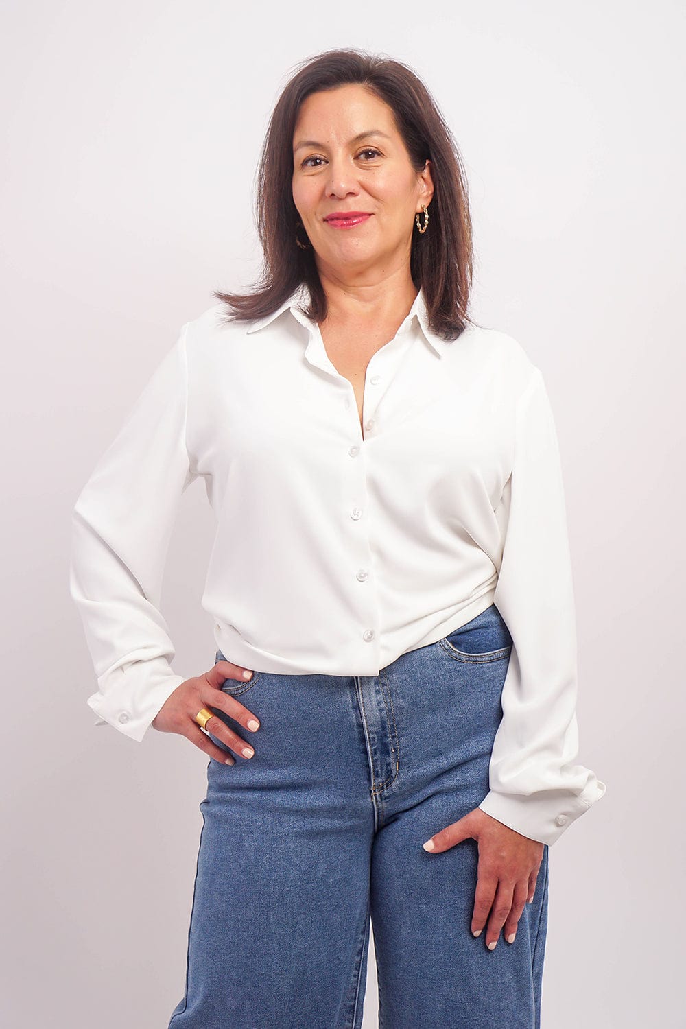 DCD TOPS White Button Up Jennifer Dress Shirt