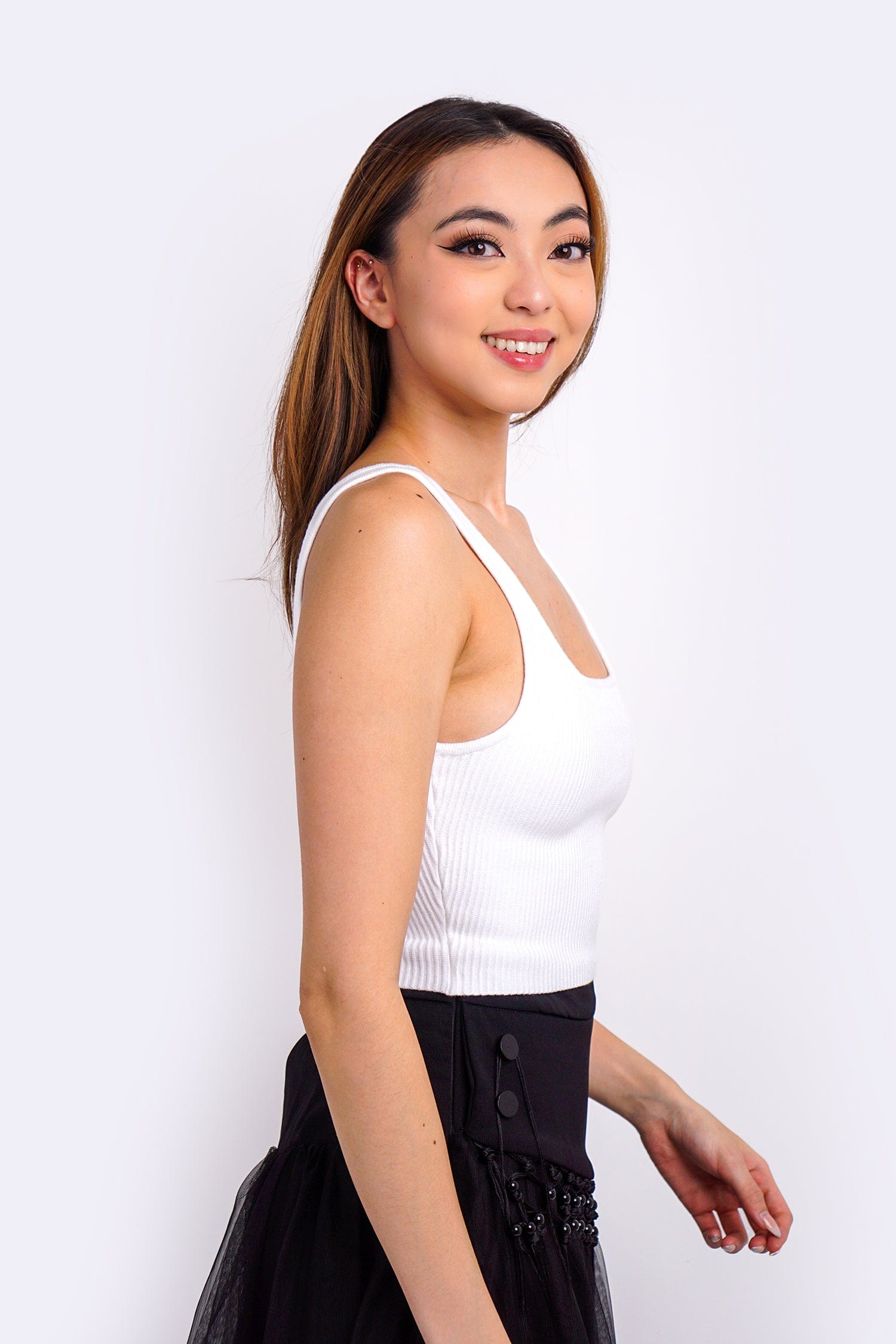DCD TOPS White Knitted Square Neck Crop Top