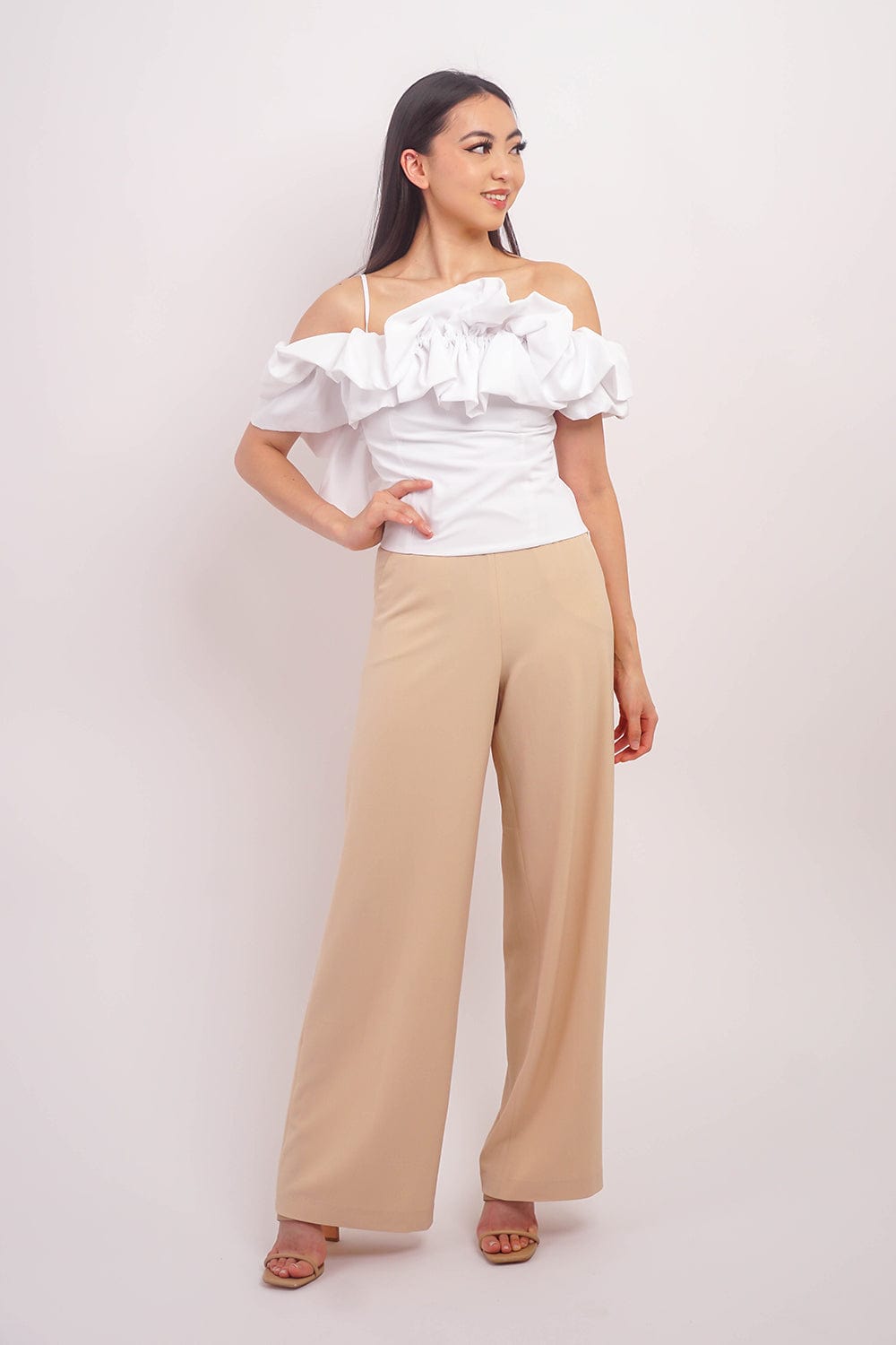 DCD Tops White Ruffle Trim Smock Top