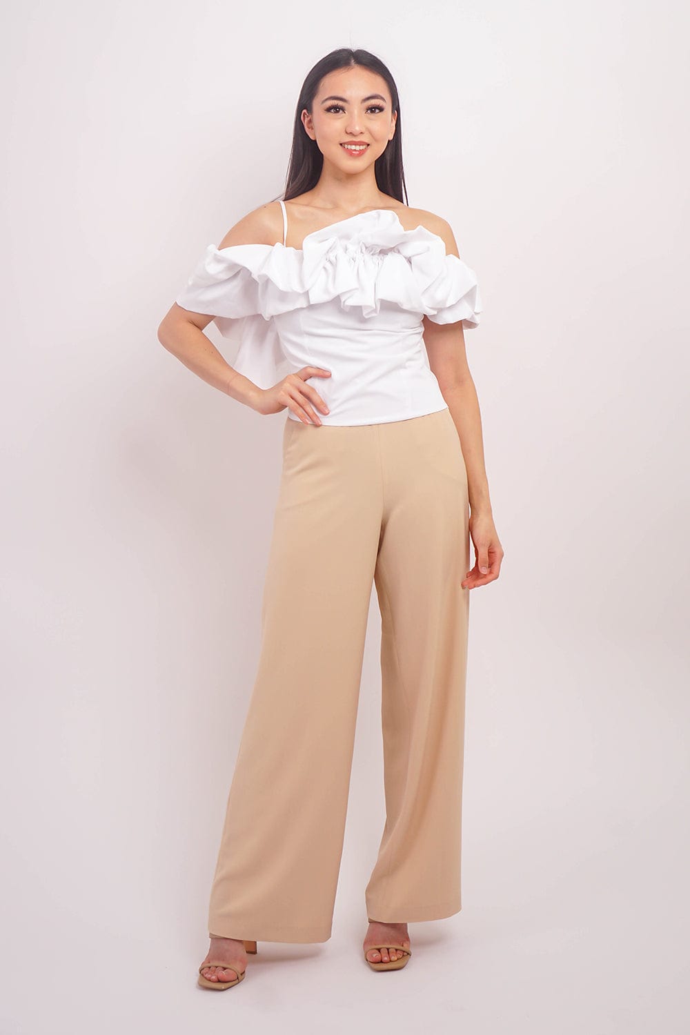 DCD Tops White Ruffle Trim Smock Top