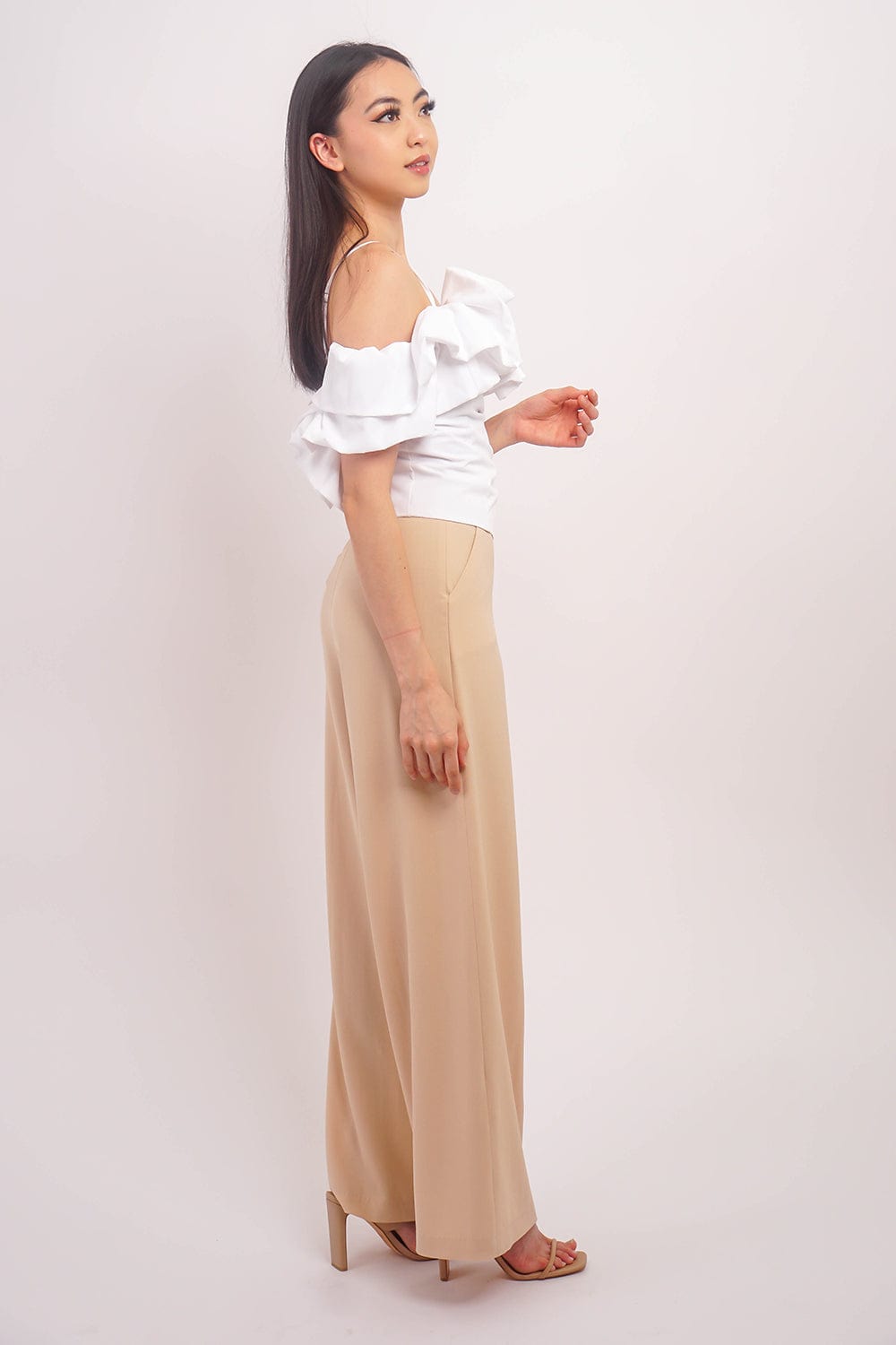 DCD Tops White Ruffle Trim Smock Top