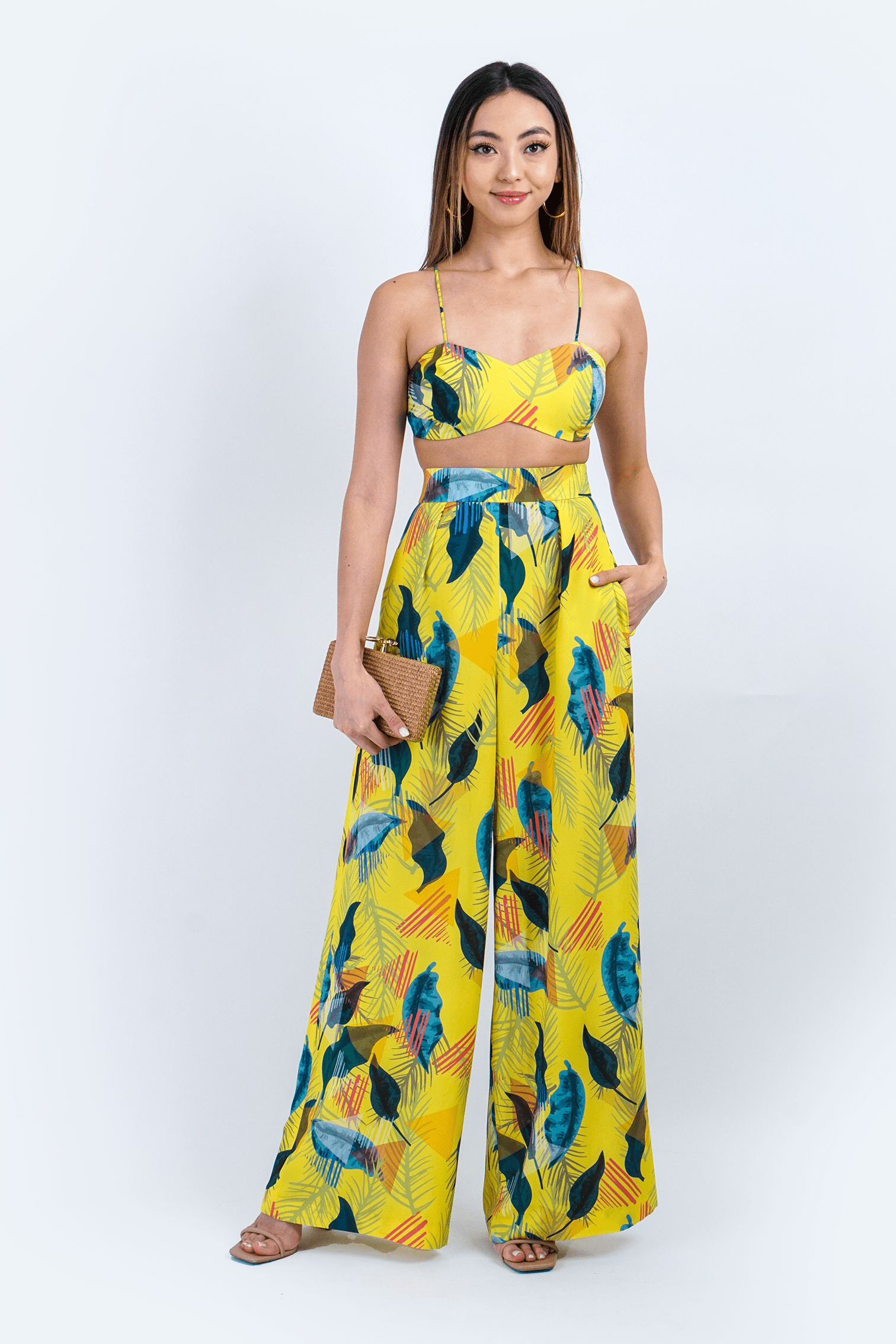 Chloe Dao TOPS Yellow Garden Print Cropped Top