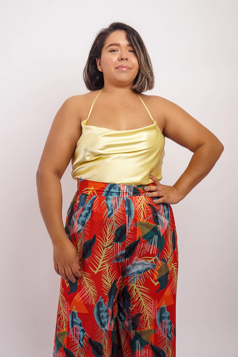 DCD TOPS Yellow Silk Colina Cowl Neck Top