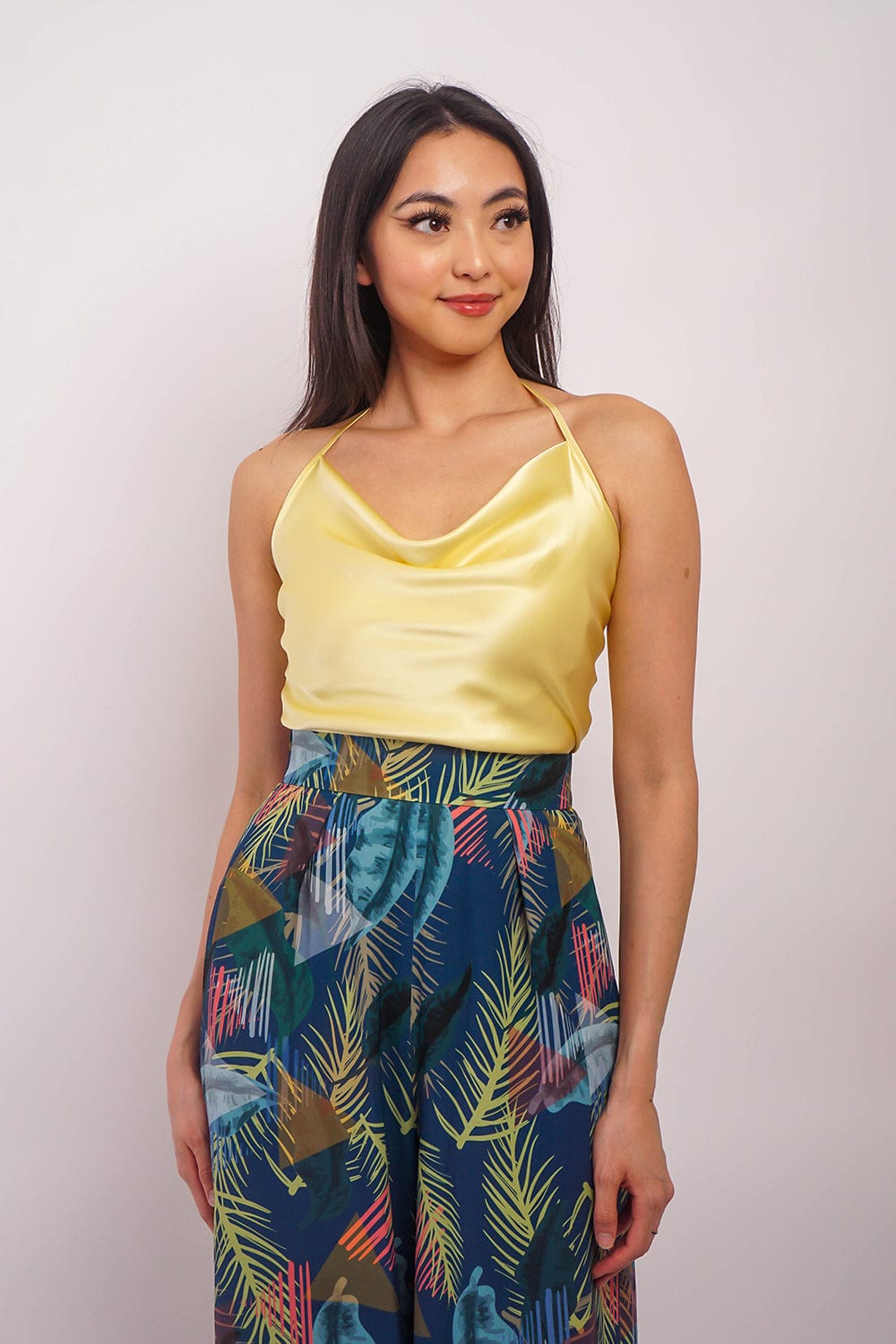 DCD TOPS Yellow Silk Colina Cowl Neck Top