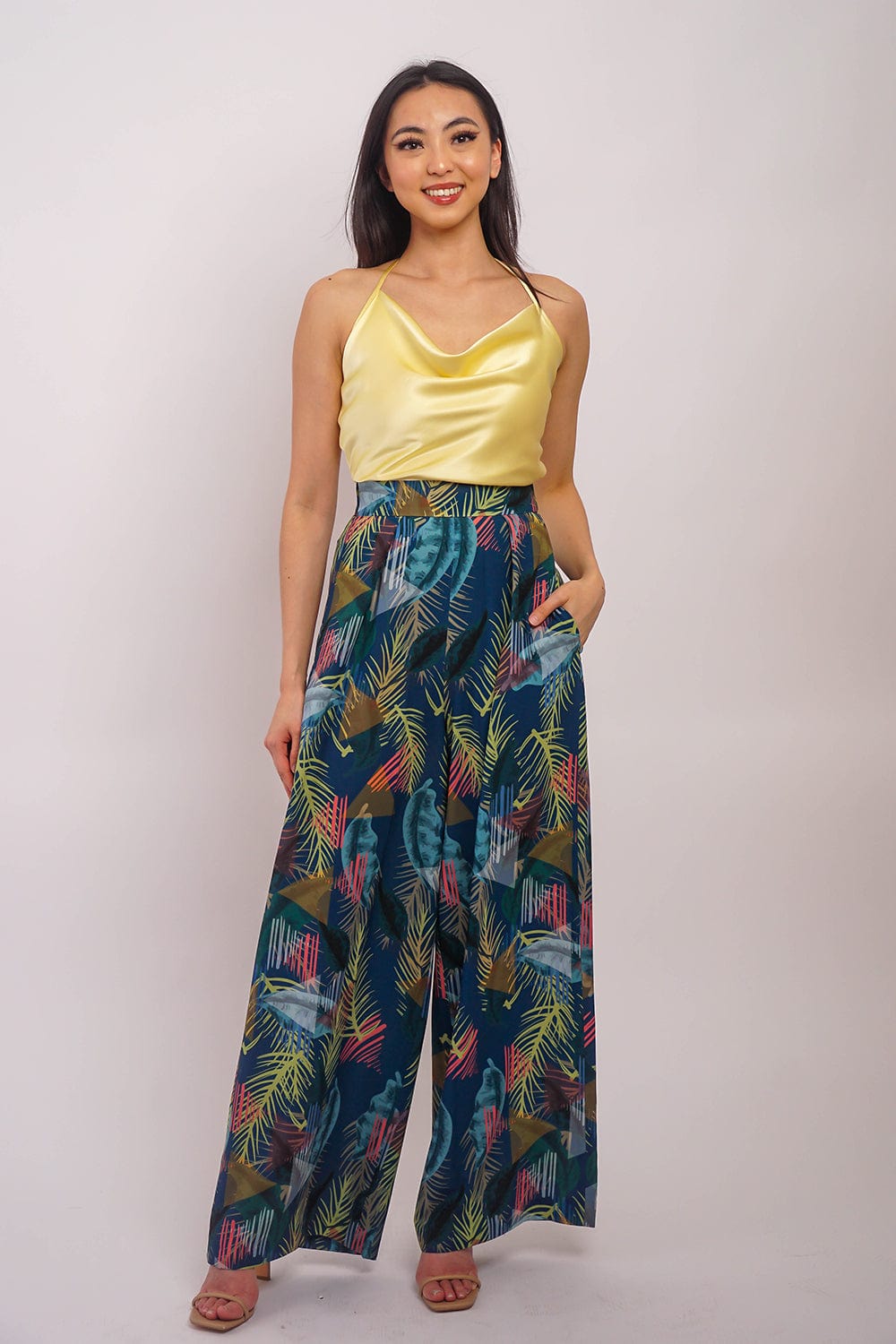 DCD TOPS Yellow Silk Colina Cowl Neck Top
