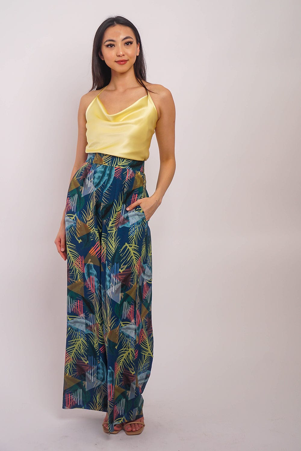 DCD TOPS Yellow Silk Colina Cowl Neck Top