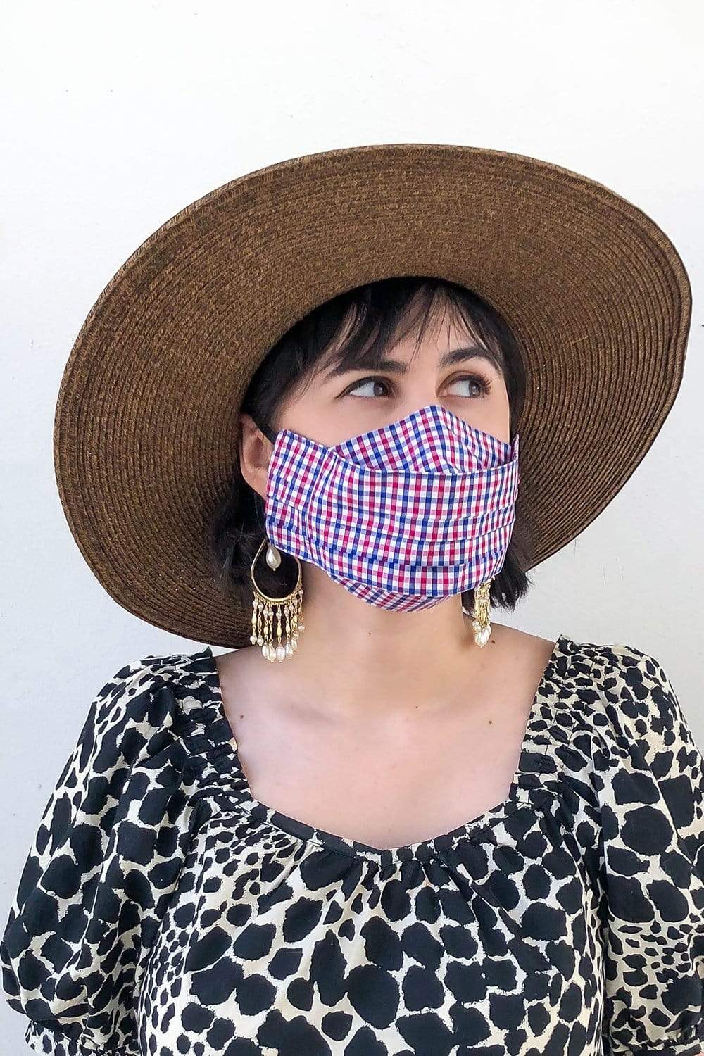 Box Pleated Face Masks Organic Cotton Checker (Box Pleated Mask with Filter Pocket) - Chloe Dao