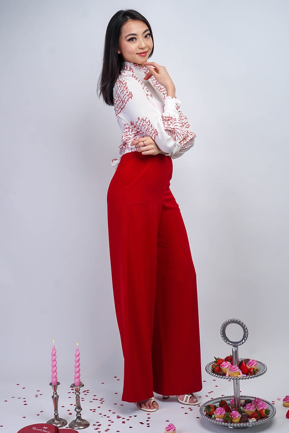 BOTTOMS Deep Red Straight Leg Cheryl Pants - Chloe Dao