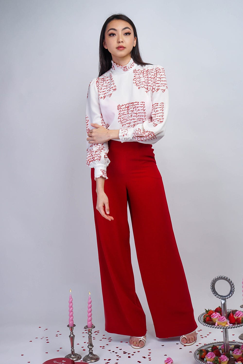 BOTTOMS Deep Red Straight Leg Cheryl Pants - Chloe Dao