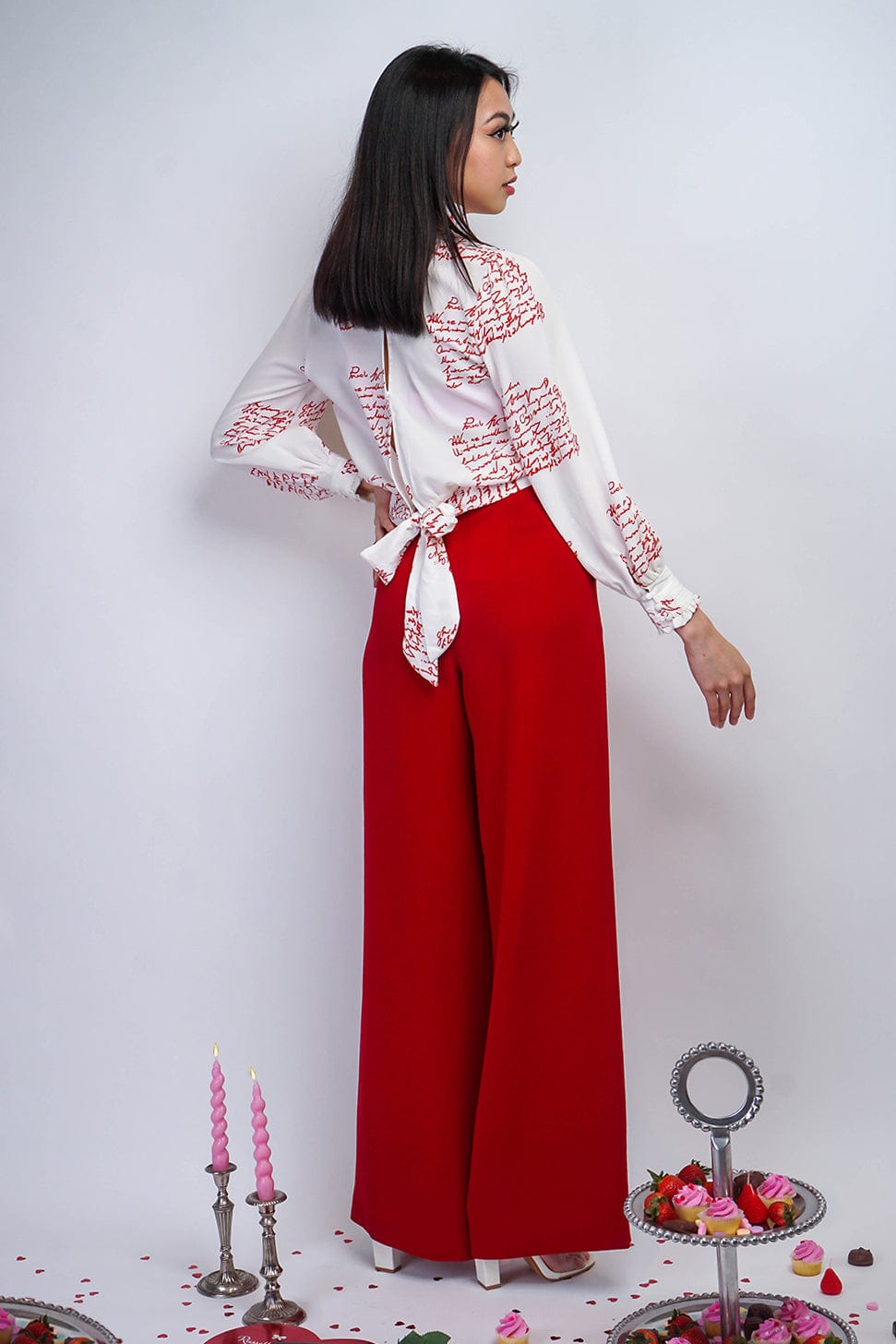 BOTTOMS Deep Red Straight Leg Cheryl Pants - Chloe Dao