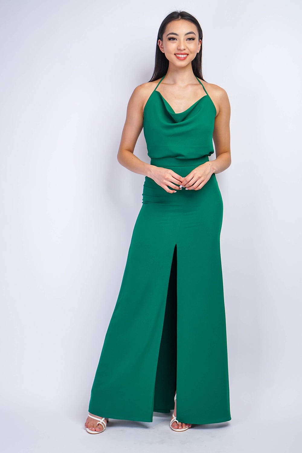 BOTTOMS Green Ashley Front Slit Long Skirt - Chloe Dao