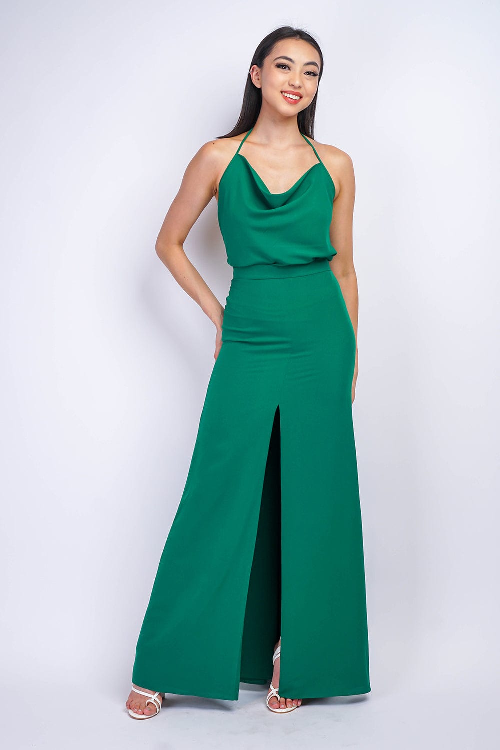 BOTTOMS Green Ashley Front Slit Long Skirt - Chloe Dao