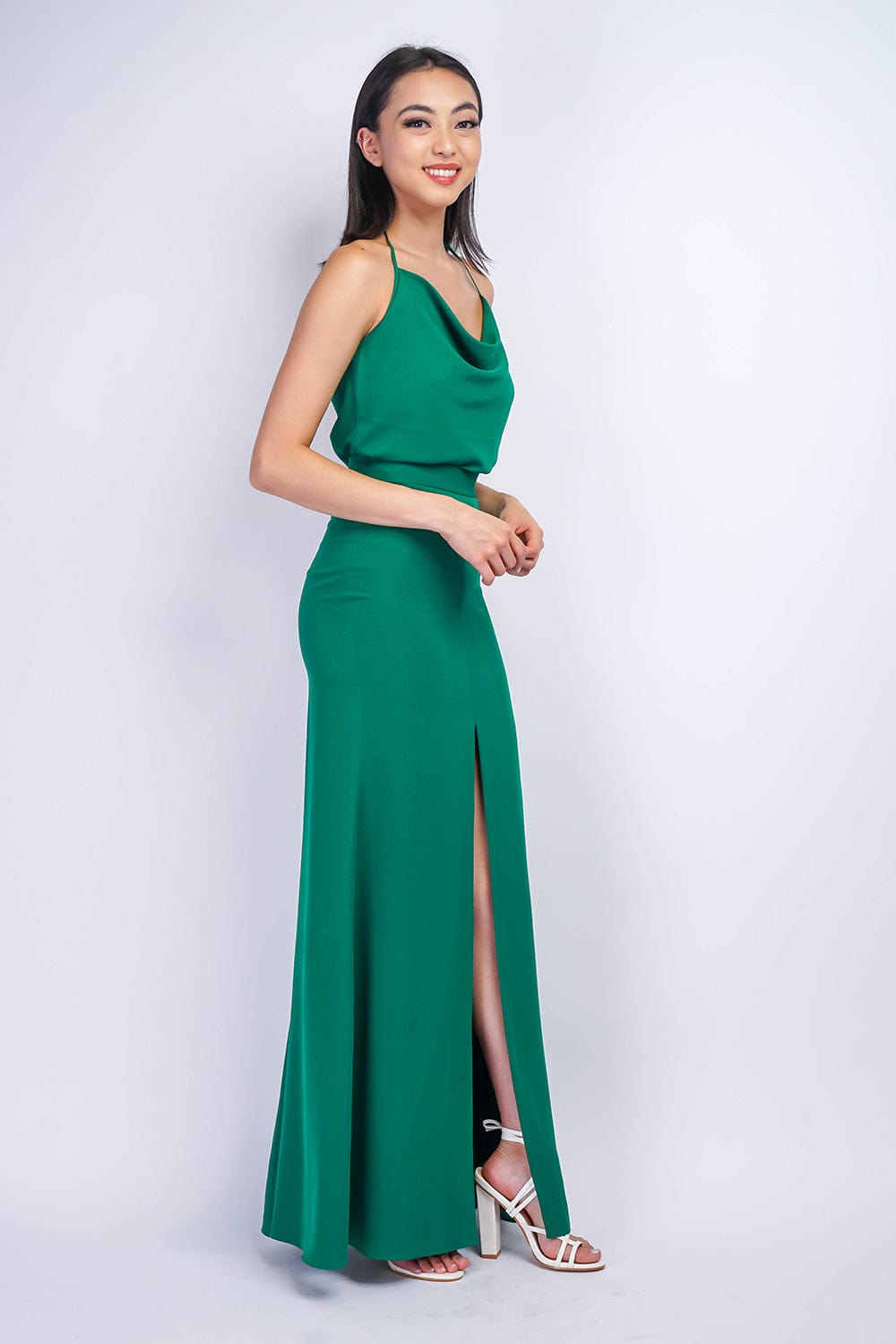 BOTTOMS Green Ashley Front Slit Long Skirt - Chloe Dao