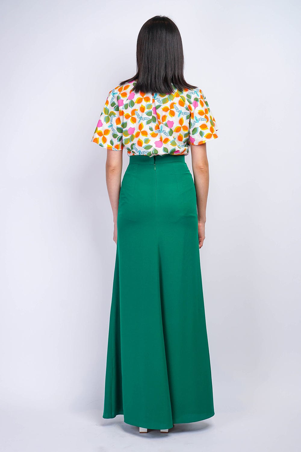 BOTTOMS Green Ashley Front Slit Long Skirt - Chloe Dao