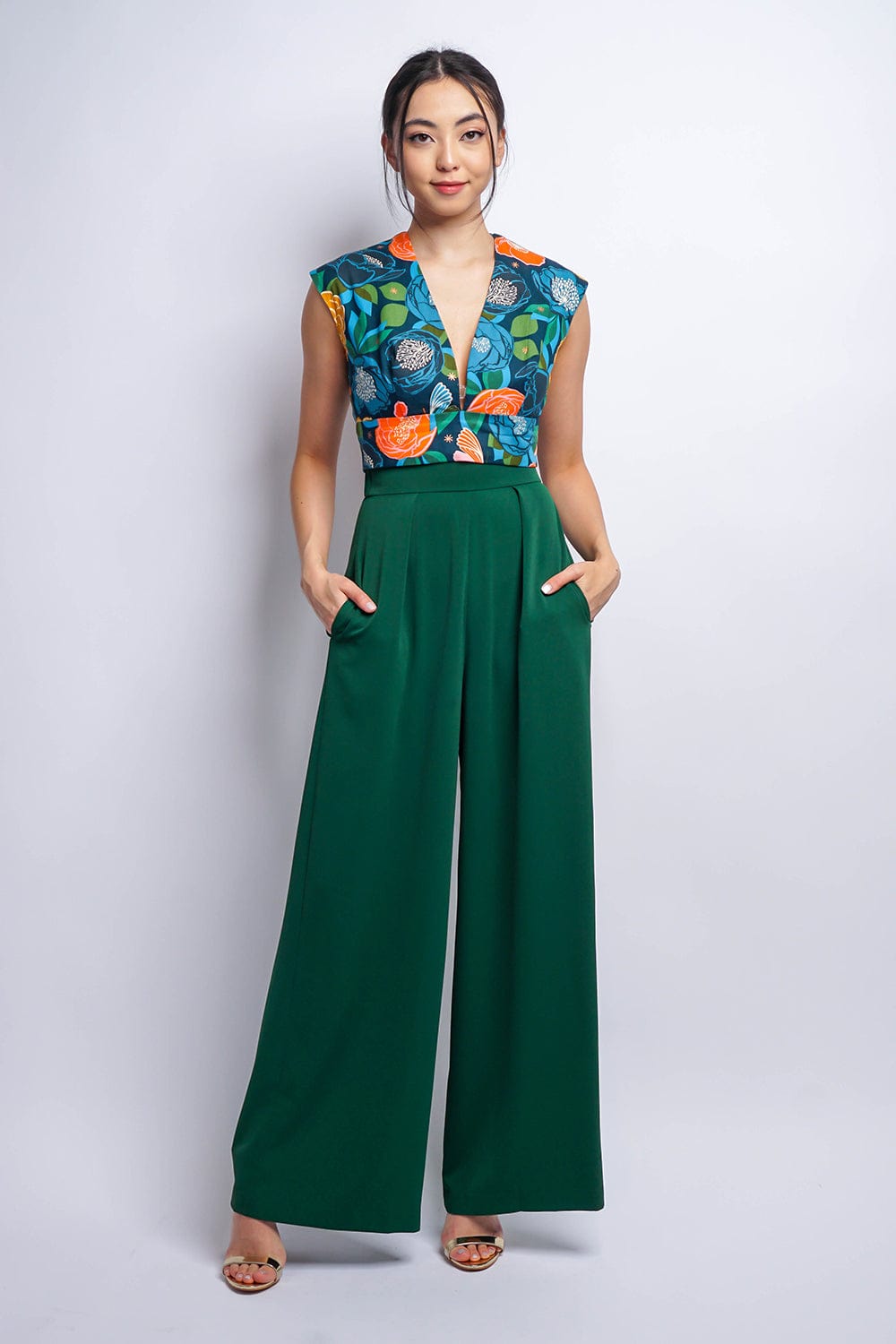 BOTTOMS Green Pleated High Waist Relaxing Leslie Pants - Chloe Dao