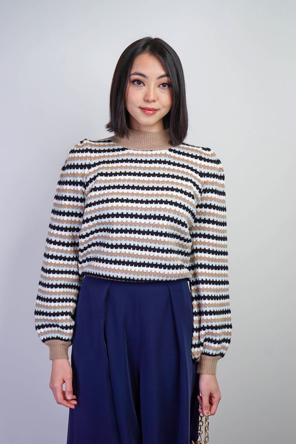 BOTTOMS Navy Pleated High Waist Wide Leg Kira Pants - Chloe Dao