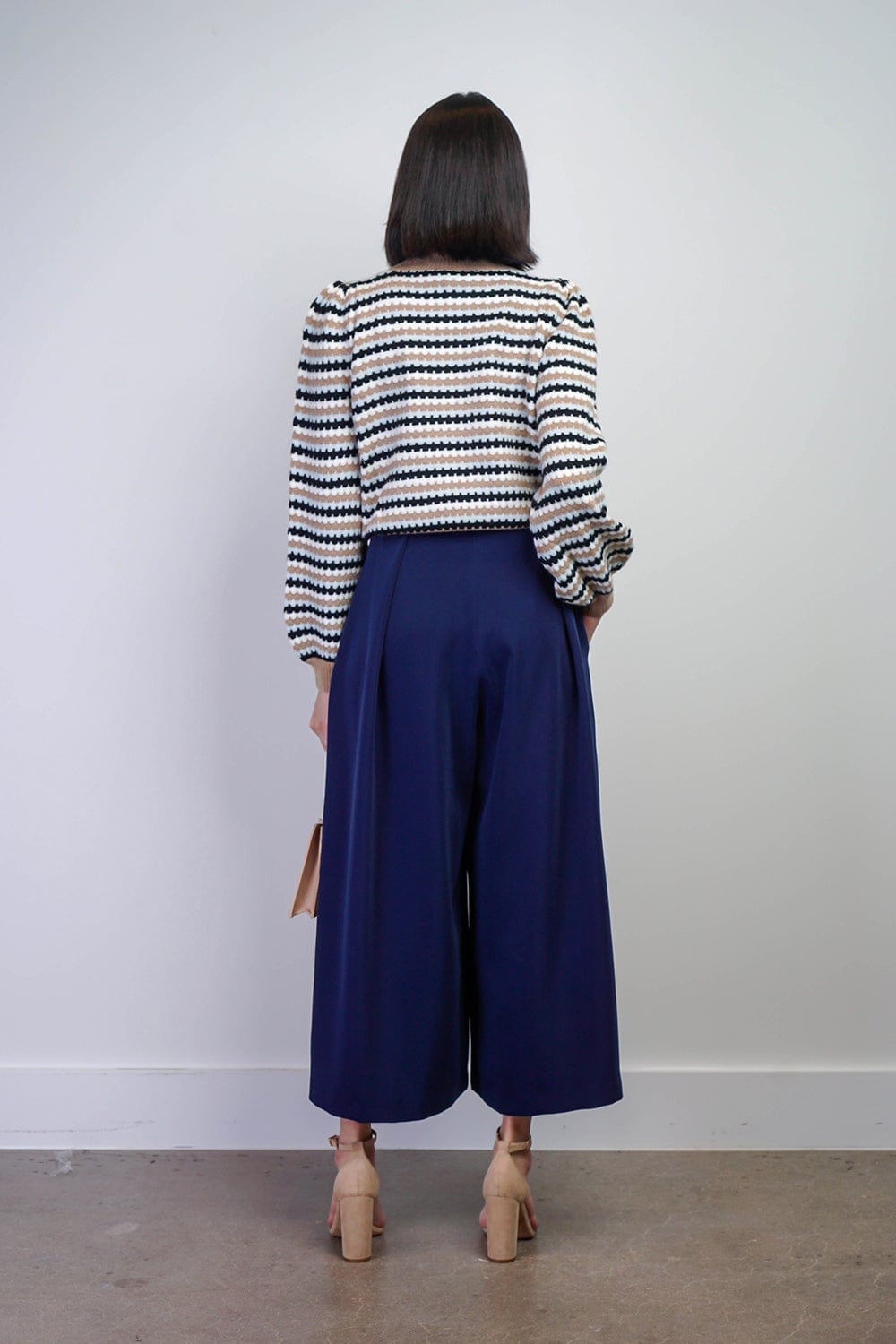 BOTTOMS Navy Pleated High Waist Wide Leg Kira Pants - Chloe Dao