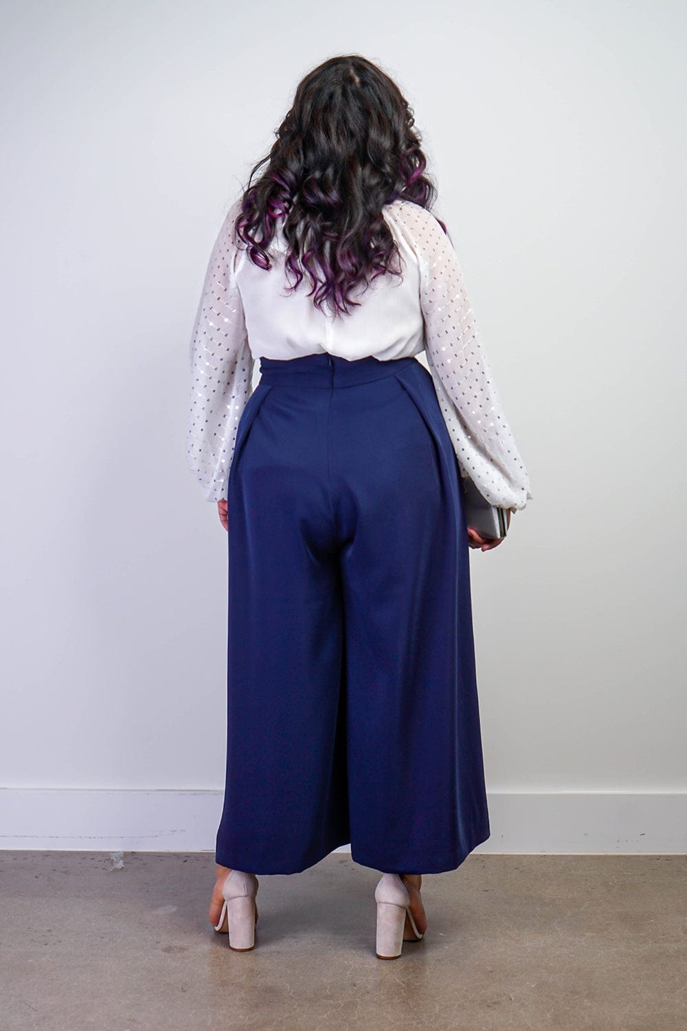 BOTTOMS Navy Pleated High Waist Wide Leg Kira Pants - Chloe Dao