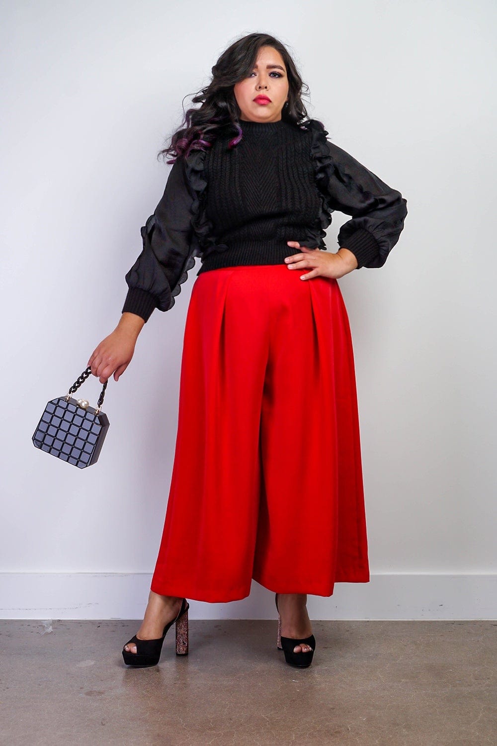 BOTTOMS Red Pleated High Waist Wide Leg Kira Pants - Chloe Dao