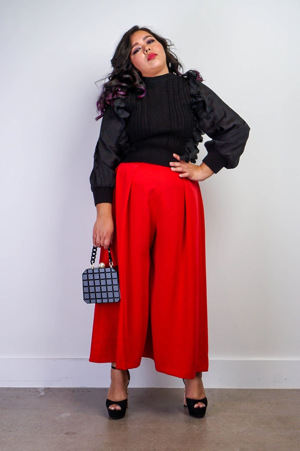 BOTTOMS Red Pleated High Waist Wide Leg Kira Pants - Chloe Dao