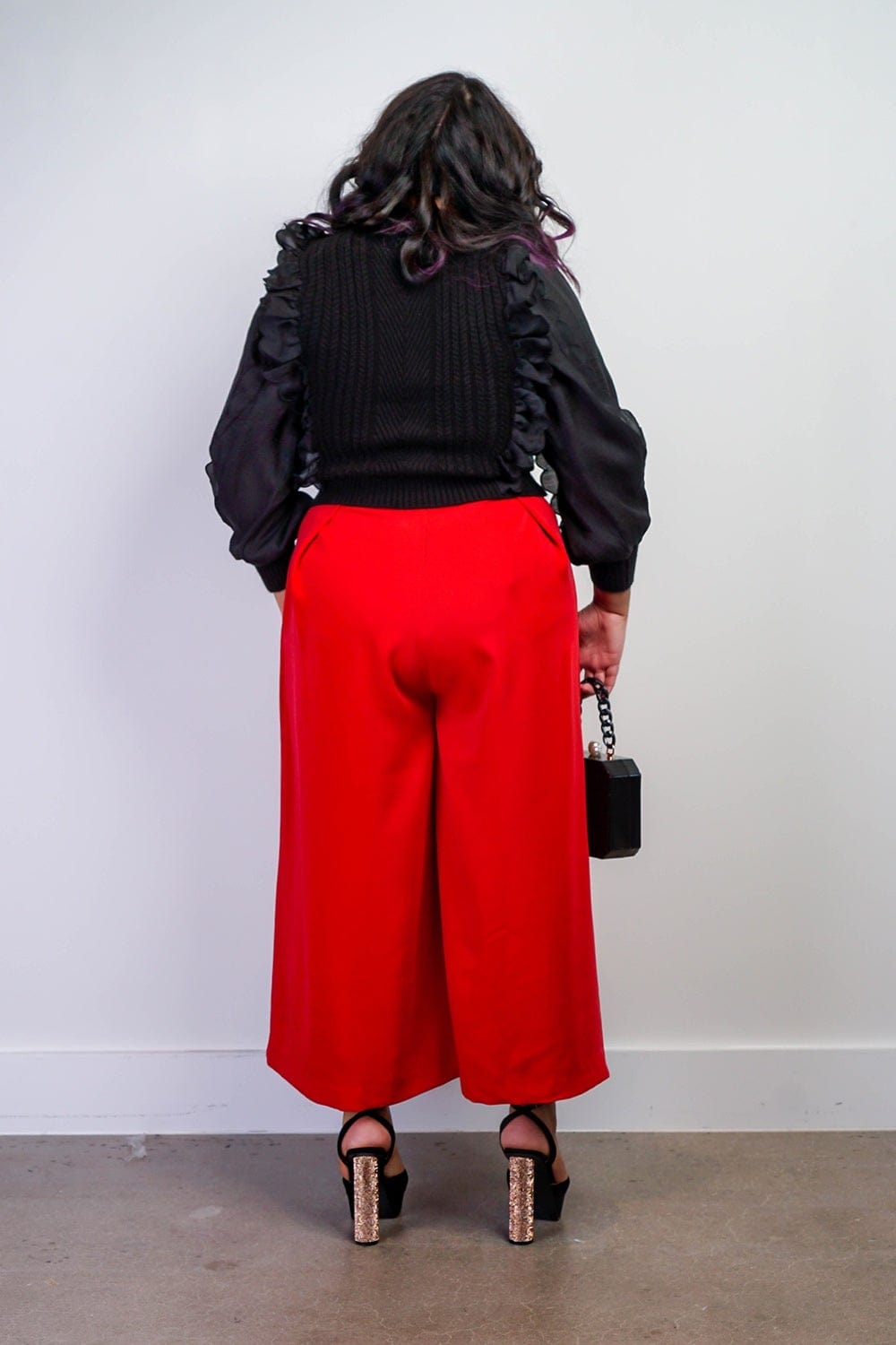 Red Pleated High Waist Wide Leg Kira Pants - Chloe Dao