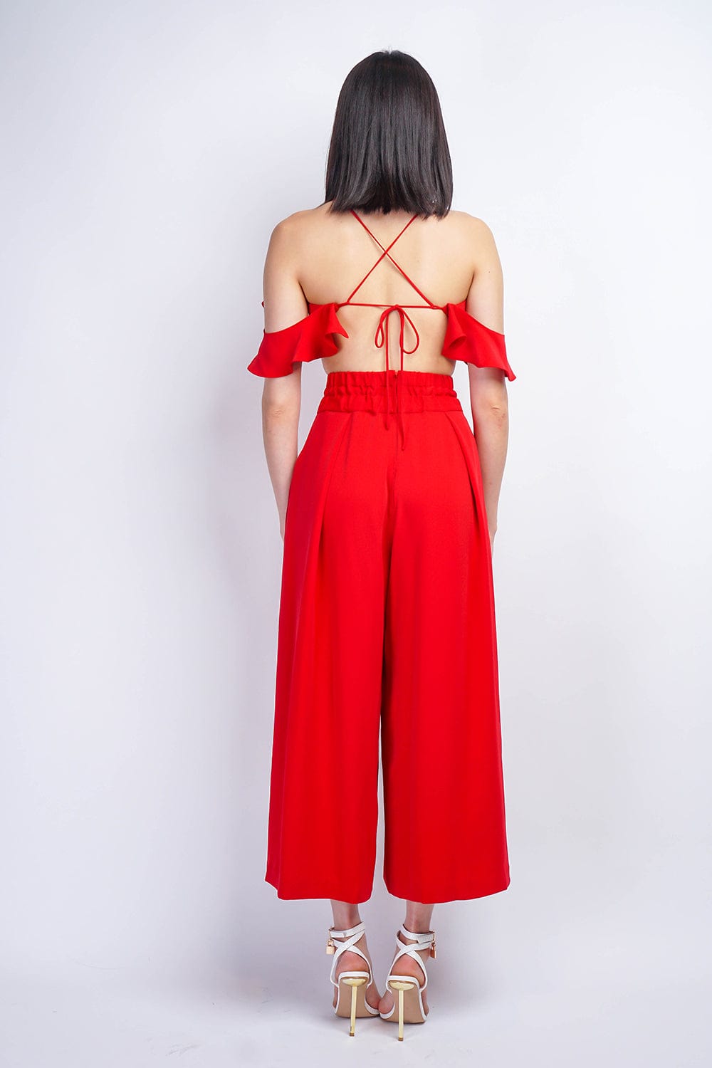 BOTTOMS Red Pleated High Waist Wide Leg Kira Pants - Chloe Dao