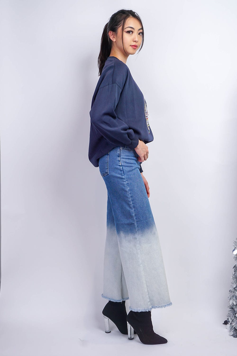 BOTTOMS White Ombre Wide Leg Blue Jeans - Chloe Dao