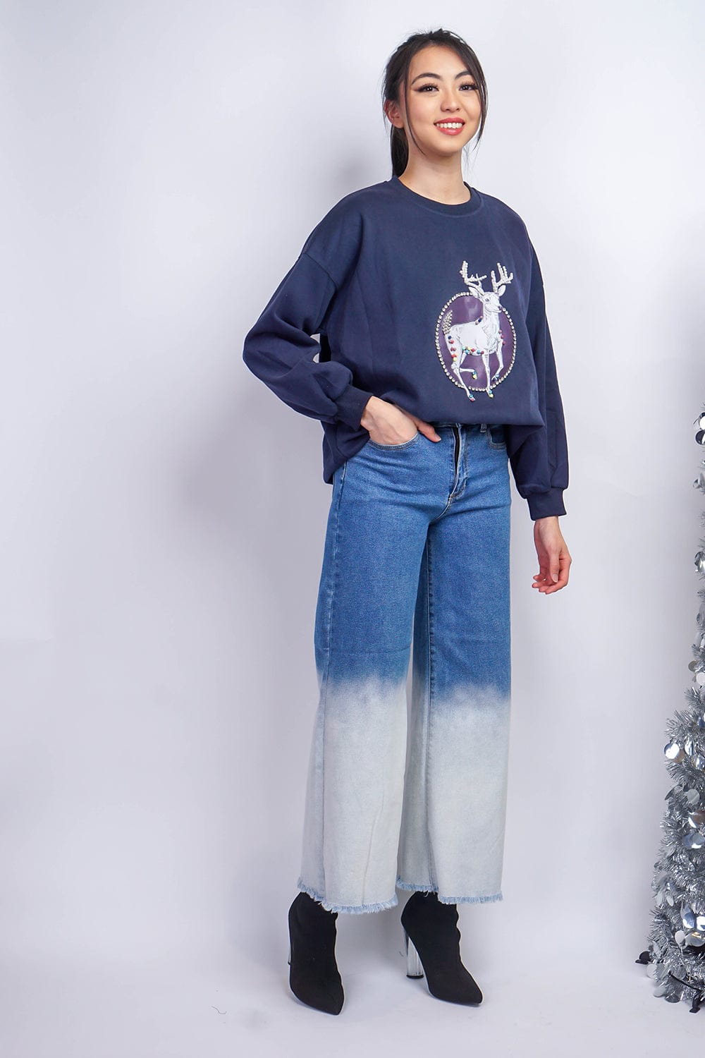BOTTOMS White Ombre Wide Leg Blue Jeans - Chloe Dao