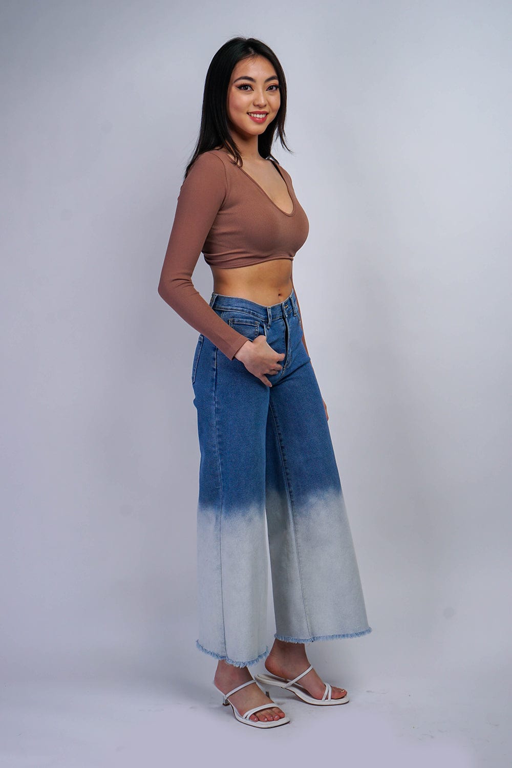 BOTTOMS White Ombre Wide Leg Blue Jeans - Chloe Dao