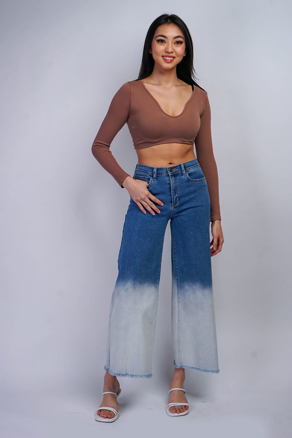 BOTTOMS White Ombre Wide Leg Blue Jeans - Chloe Dao