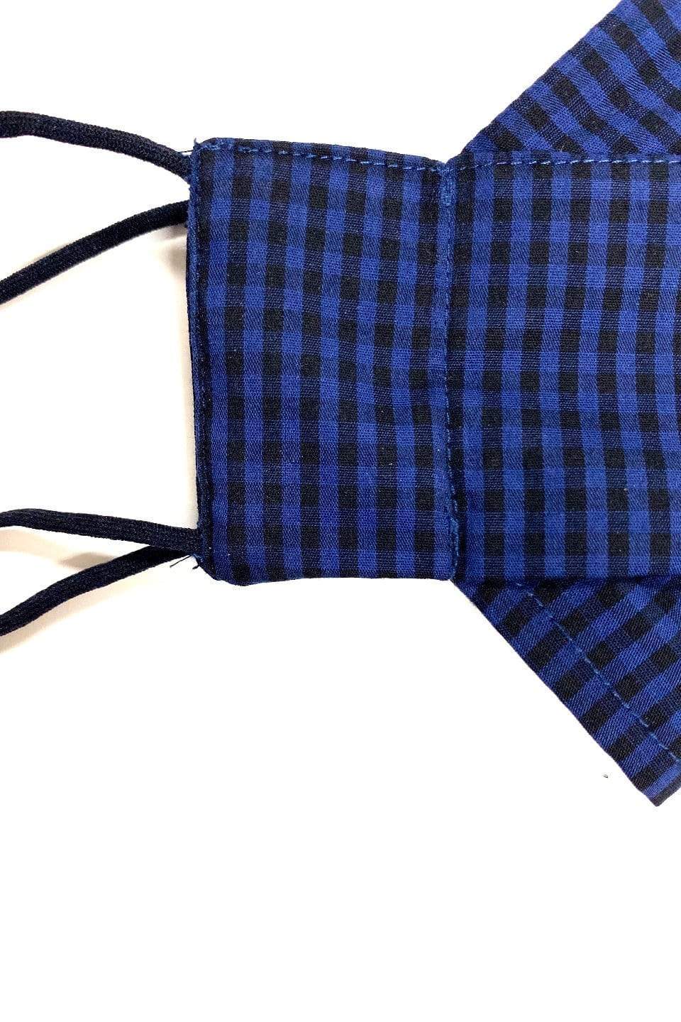 Box Pleated Face Masks Dark Navy Gingham (Box Pleated Mask With Filter Pocket) - Chloe Dao