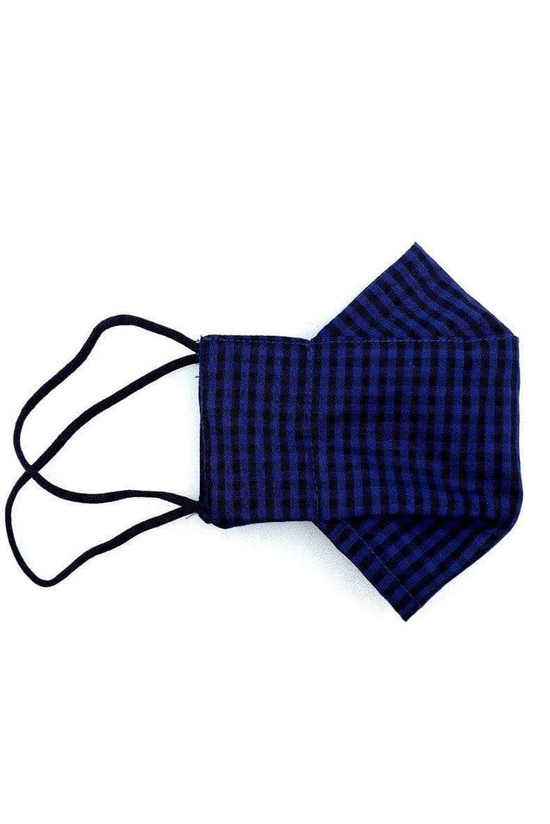 Box Pleated Face Masks Dark Navy Gingham (Box Pleated Mask With Filter Pocket) - Chloe Dao