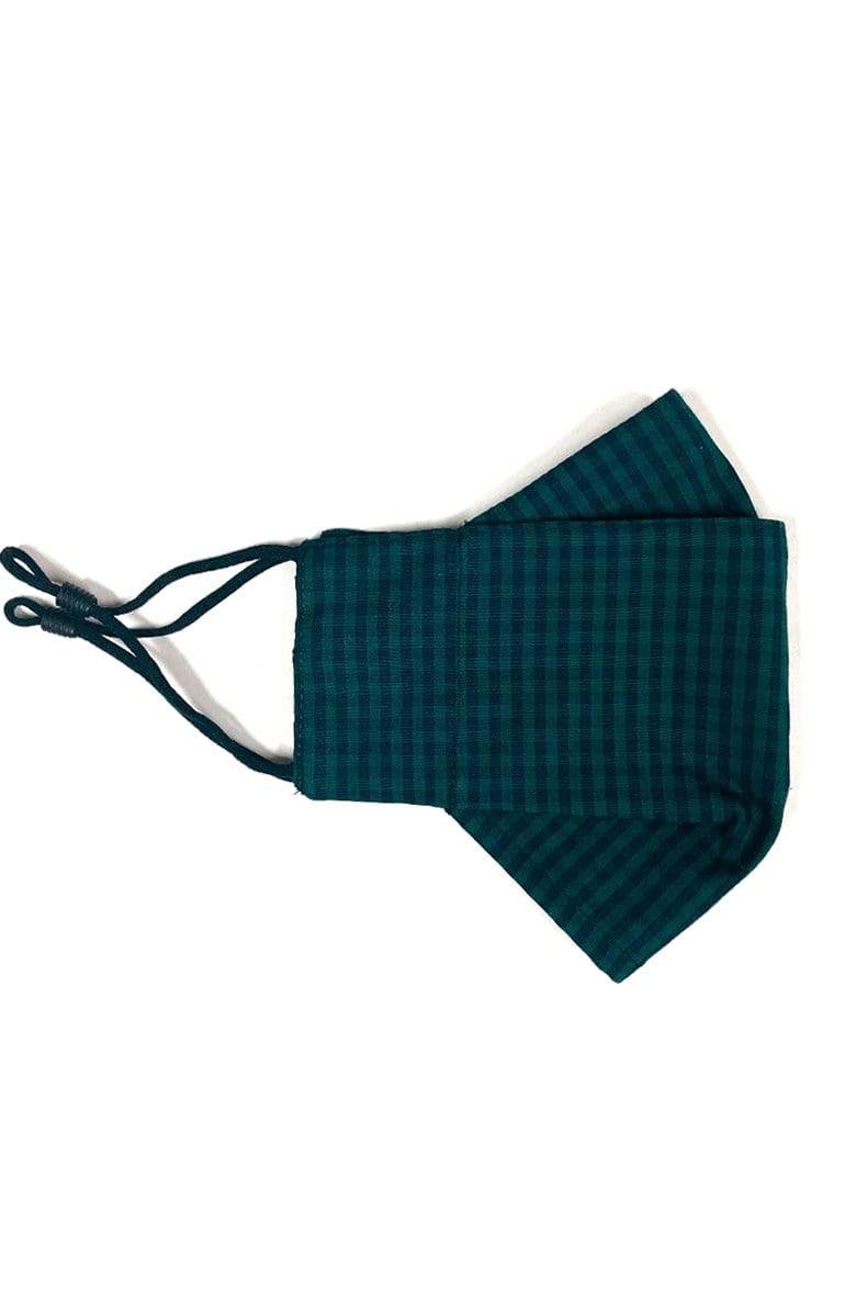 Box Pleated Face Masks Emerald Gingham (Box Pleated Mask With Filter Pocket) - Chloe Dao