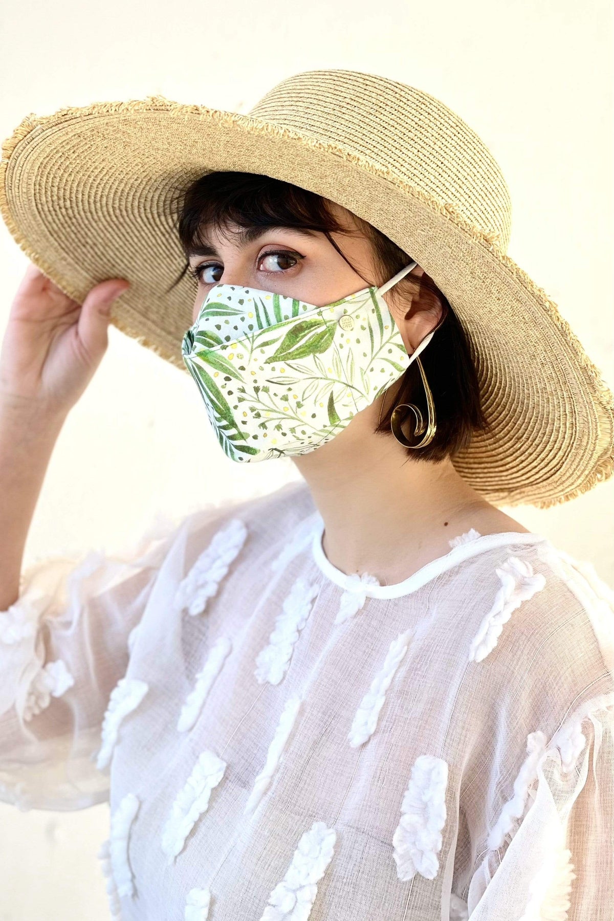 Box Pleated Face Masks Green Botanical Box Pleat Mask - Chloe Dao