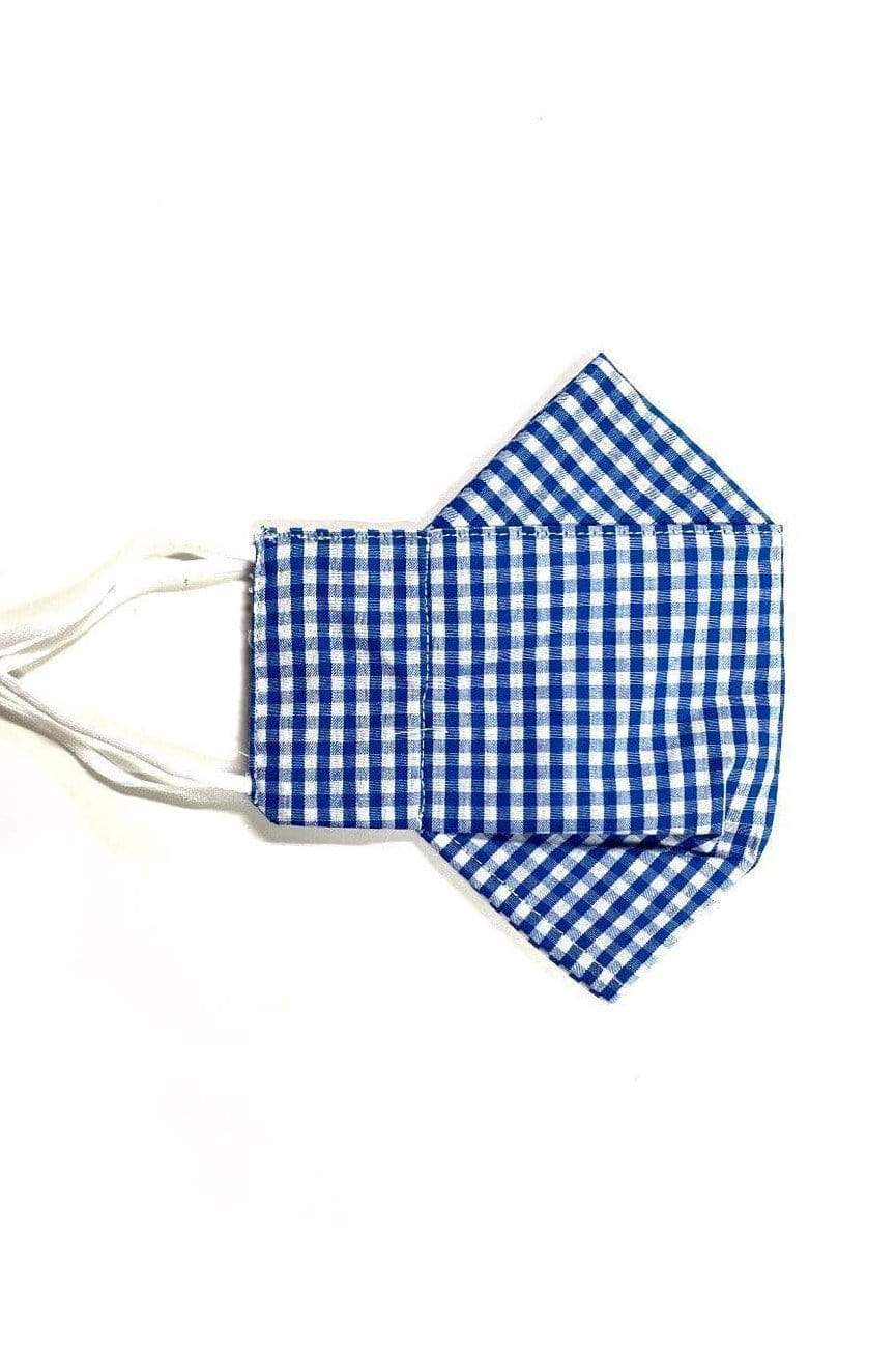 Box Pleated Face Masks Ice Blue Gingham (Box Pleated Mask With Filter Pocket) - Chloe Dao