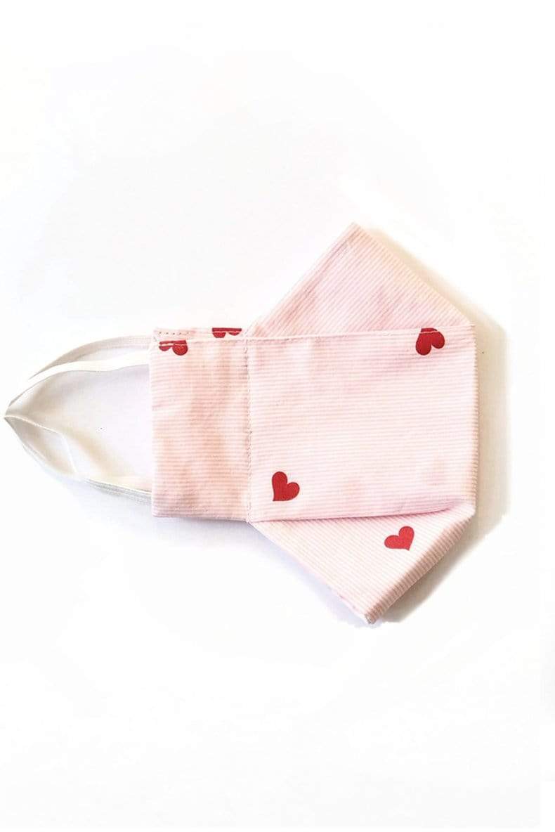 Box Pleated Face Masks Pink Heart Mini Stripes (Box Pleated Mask with Filter Pocket) - Chloe Dao
