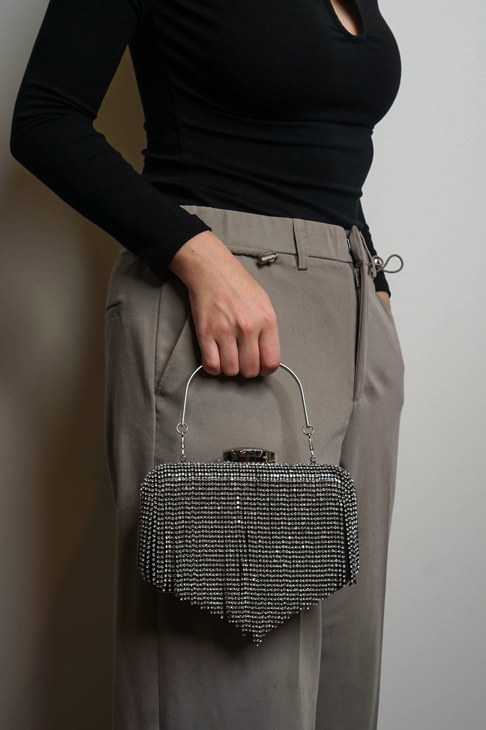 CLUTCHES Black Fringe Rhinestone Clutch - Chloe Dao